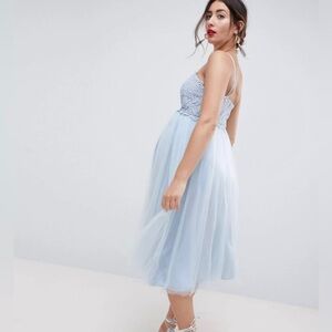 ASOS Blue Lace Tulle Maternity Dress